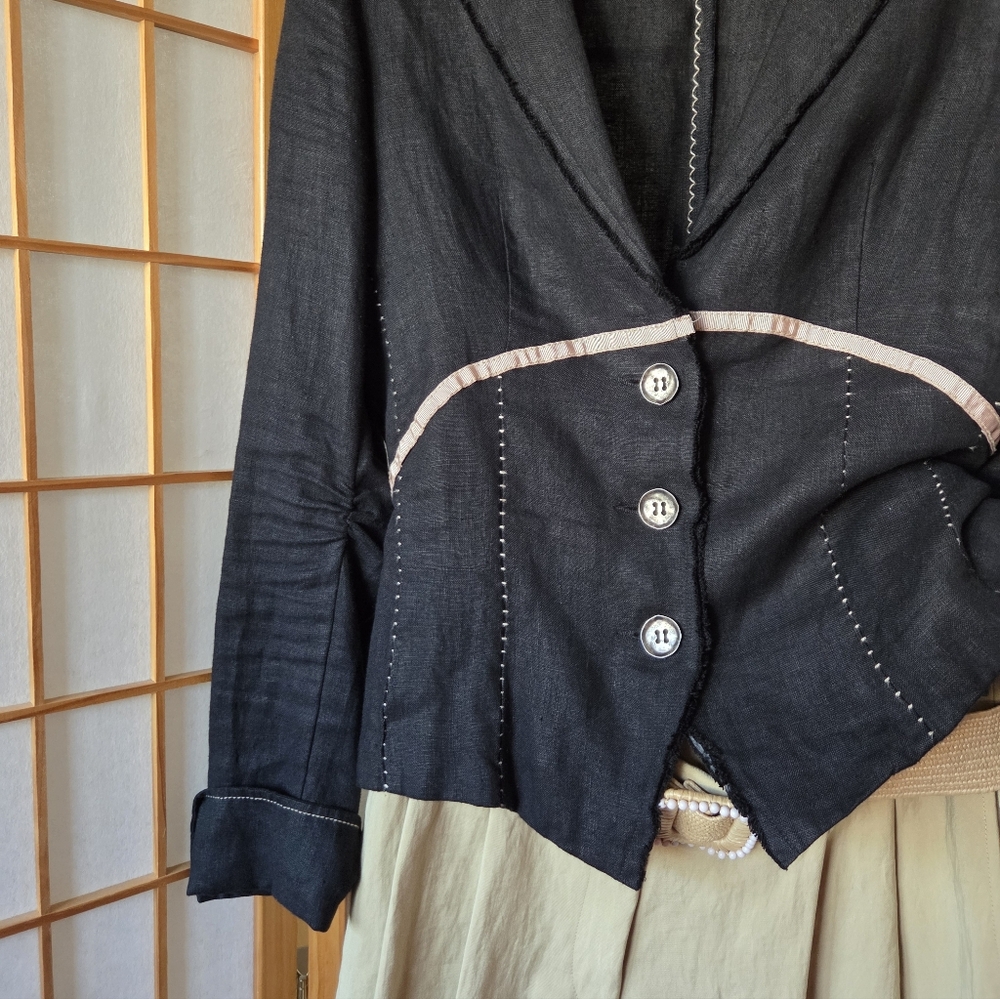 NWT WOMENS PERSONA GRATA MADE IN ITALY BLACK LINEN STYLISH BLAZER SIZE 4/XS - Picture 9 of 9